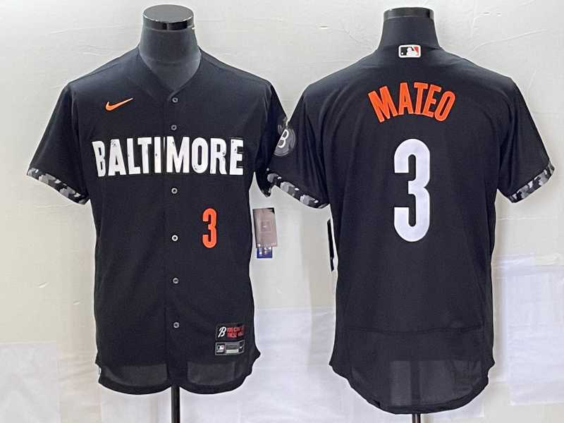 Men's Baltimore Orioles #3 Jorge Mateo Number Black 2023 City Connect Flex Base Stitched Jerseys